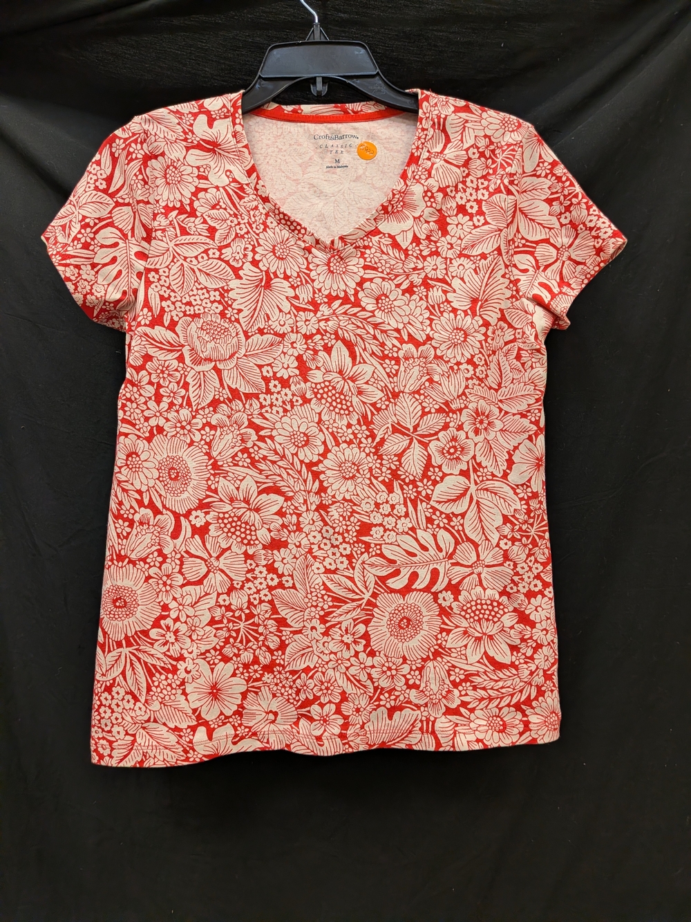 croft & barrow Red and Cream Floral V-Neck Short Sleeve Tee